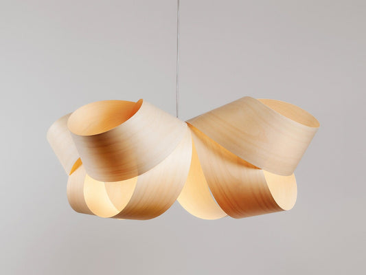 Handcrafted Wood Veneer Hanging Pendant Light Chandelier Rustic Techno Style