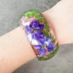 resin bracelet with real pressed flowers, july birth flower birthday gift ideas, real flower jewelry, botanical jewelry, chunky bracelet - Image 7