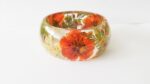 pressed flower bracelet, resin bracelet, resin bangle, flower jewelry, flower bloom jewelry, pressed flower bracelet, burnt orange jewelry - Image 4