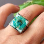 Turquoise real flower ring, resin flower ring, nature jewelry, cottage core jewelry, cottage core ring, nature inspired jewelry, gift